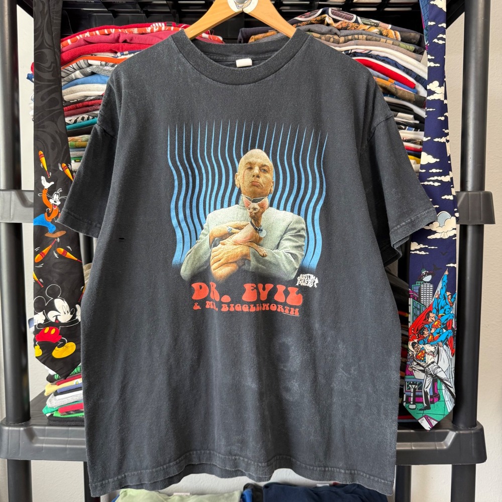 90s Black Austin Powers Dr Evil Movie Graphic Tee XL Has Marks